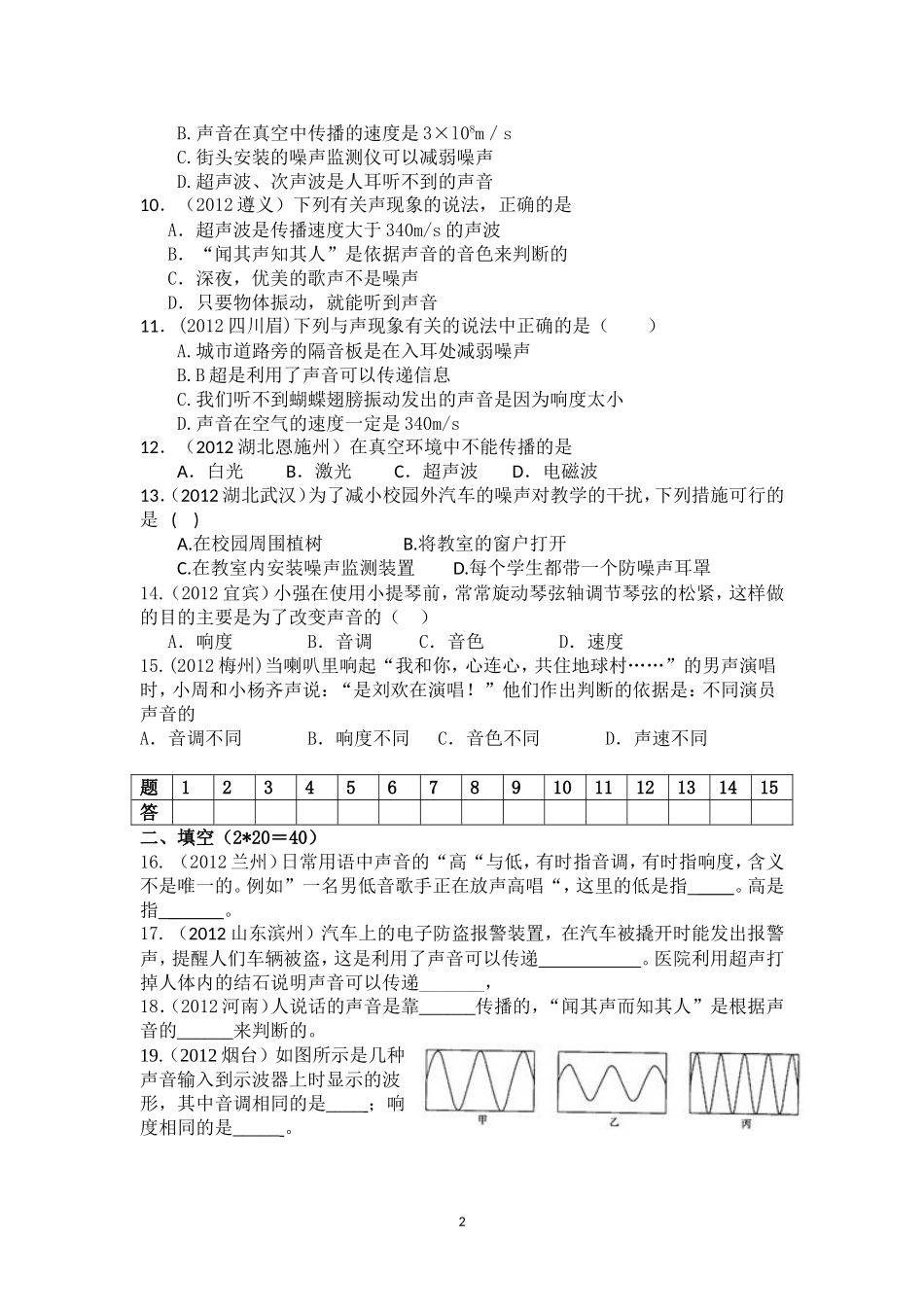 8年级物理 第2章 声现象 精选测试题（附答案）.doc_第2页