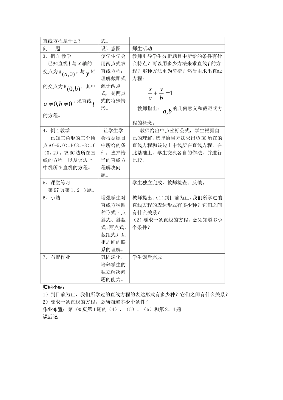 .3.2.2直线的两点式和截距式方程教案 新人教A版必修2_第2页