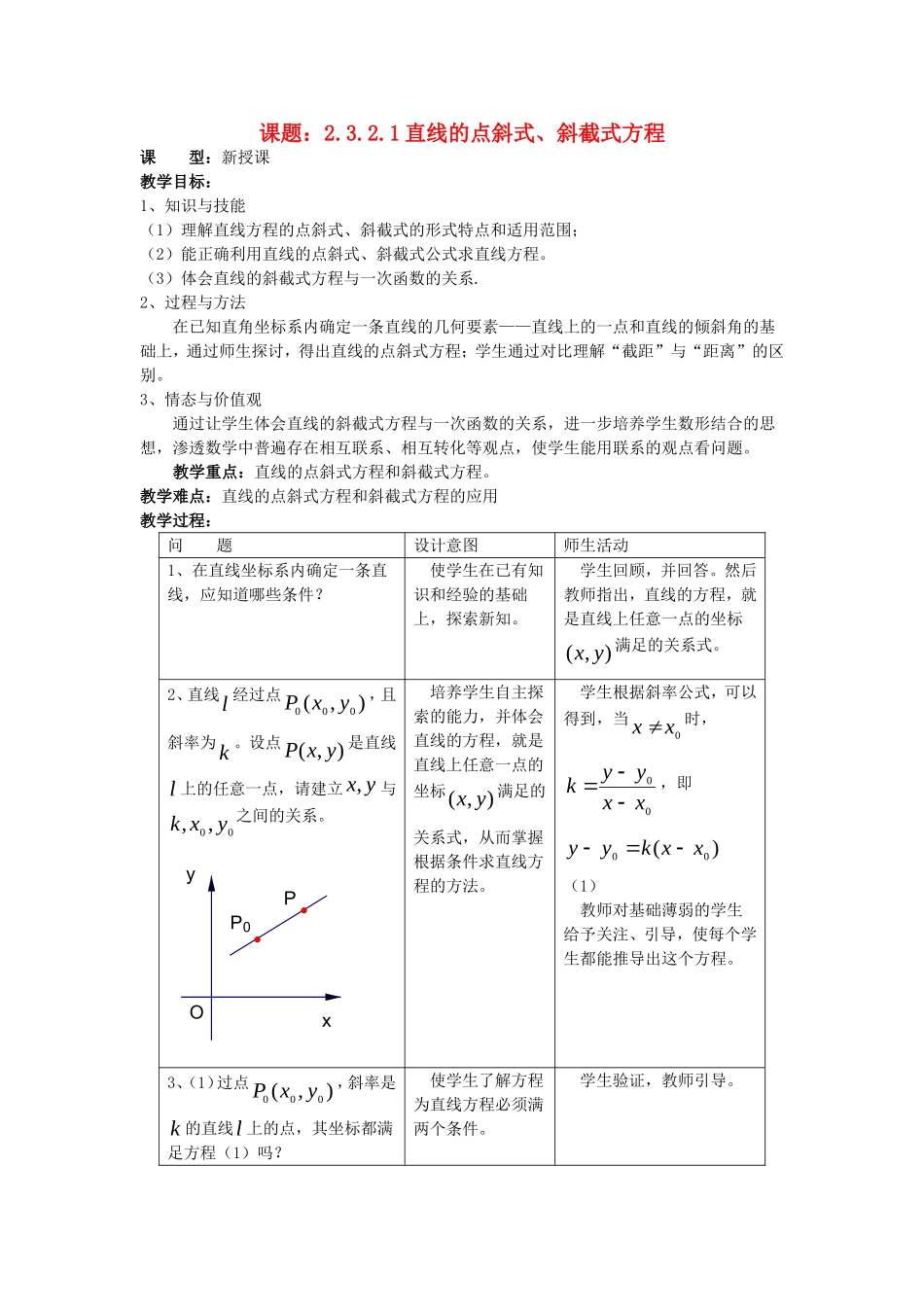 .3.2.1直线的点斜式、斜截式方程教案 新人教A版必修2_第1页