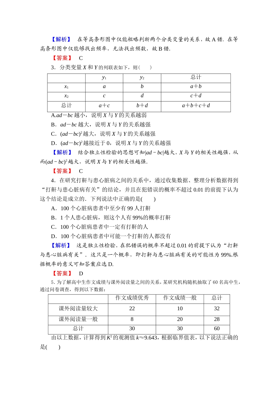 2016-2017学年高中数学人教A版选修1-2 第一章 统计案例 测评2 Word版含答案.doc_第2页