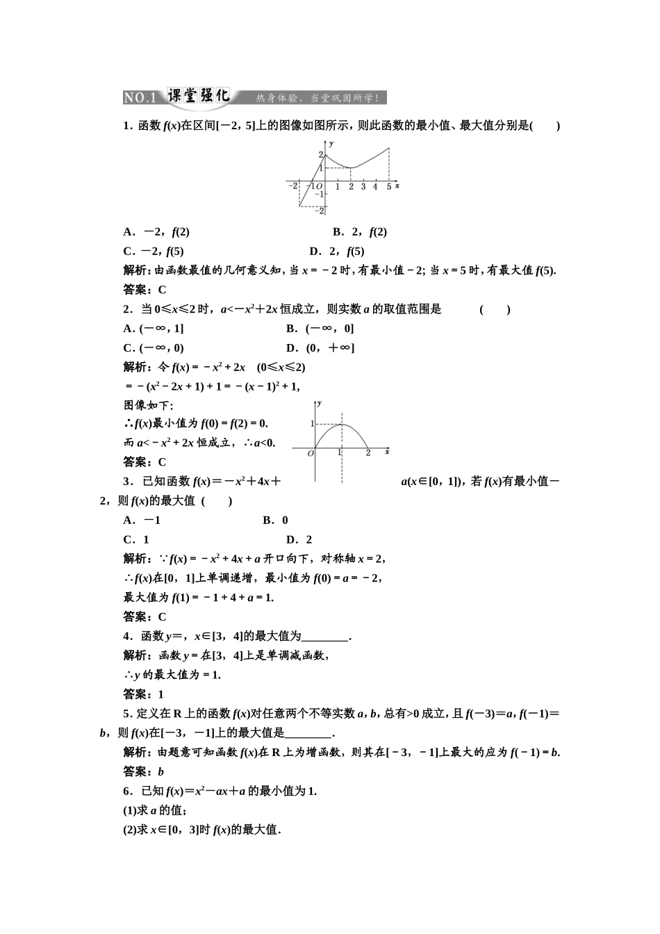 2017-2018学年高中数学人教A版必修1练习：1.3.1 第二课时 函数的最大（小）值 课堂强化 Word版含解析.doc_第1页