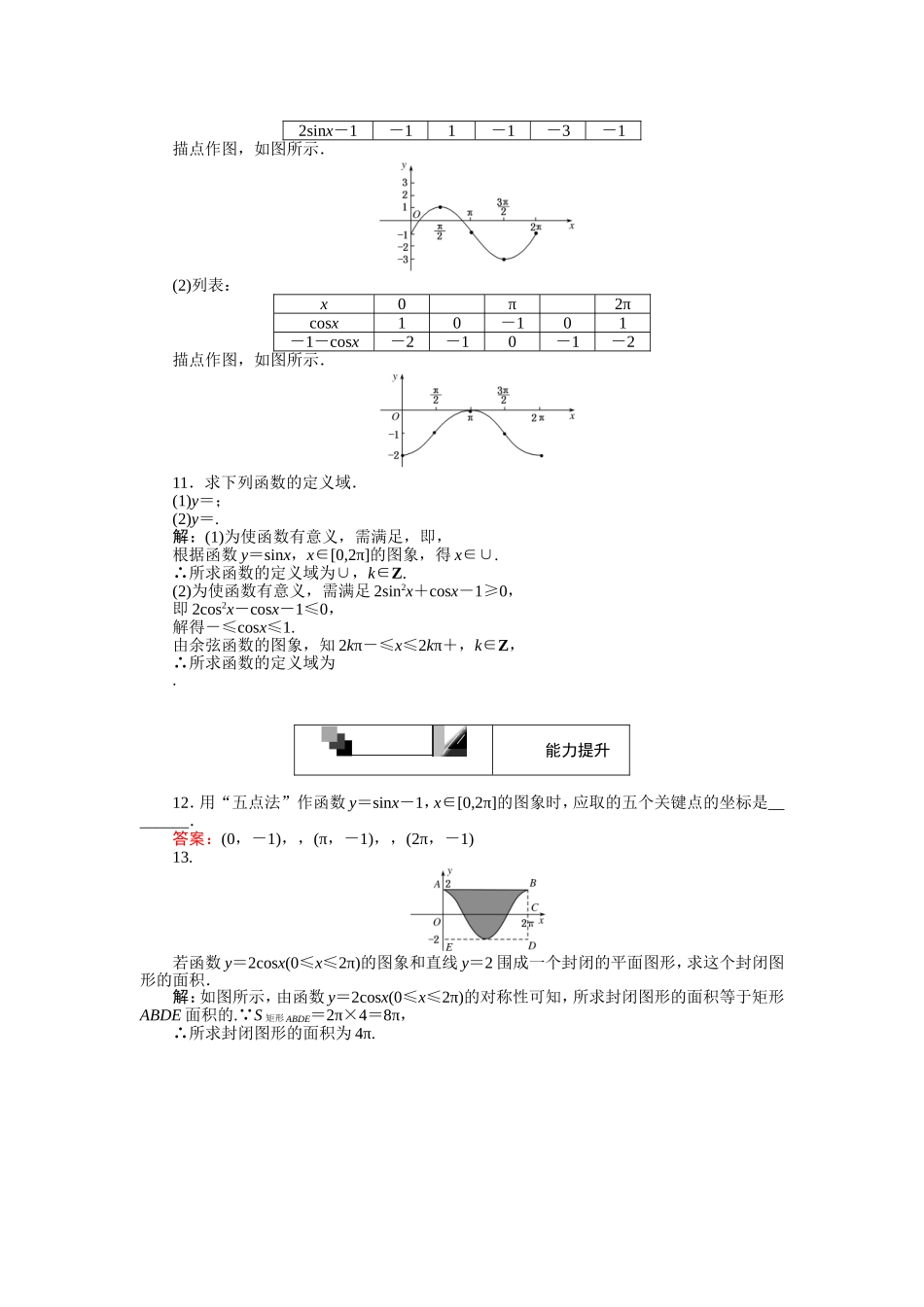 2016-2017学年高中人教A版数学必修4（45分钟课时作业与单元测试卷）：第10课时 正弦函数、余弦函数的图象 Word版含解析.doc_第3页