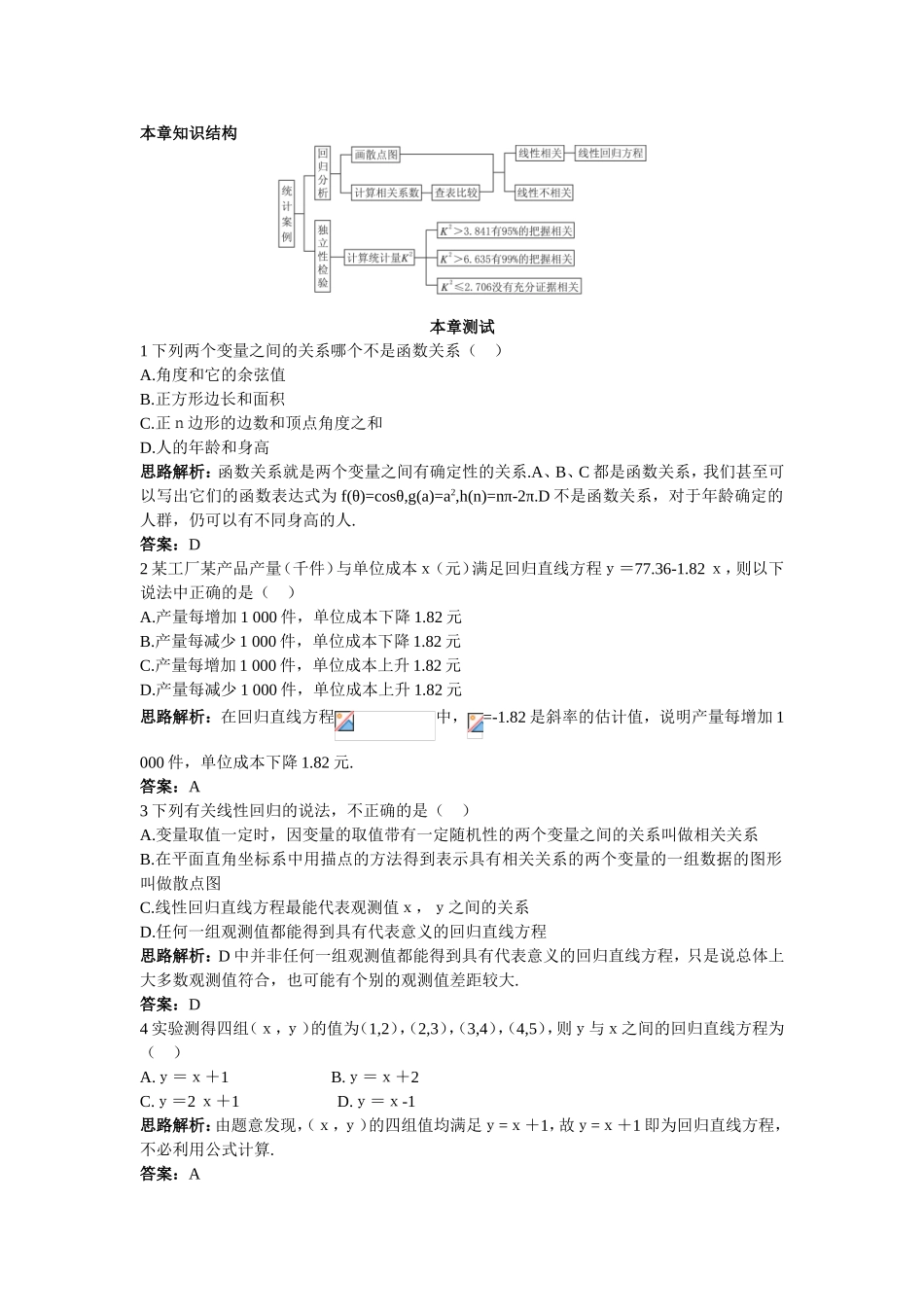 2017学年高中数学人教A版选修2-3本章测评：第三章统计案例3 Word版含解析.doc_第1页