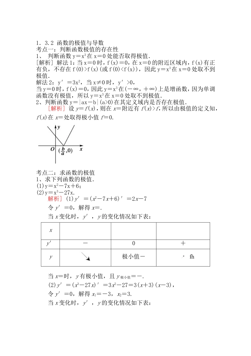 【精品学案推荐】山东省2016年高二数学（新人教A版选修2-2）考点清单：《1.3.2 函数的极值与导数》.doc_第1页