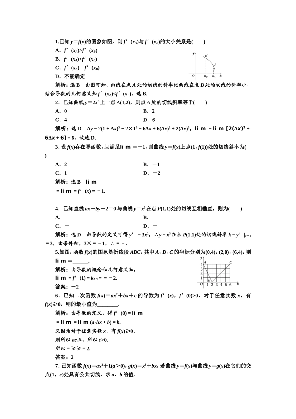 2016-2017学年人教A版高中数学选修2-2课时跟踪检测（二） 导数的几何意义 Word版含解析.doc_第3页