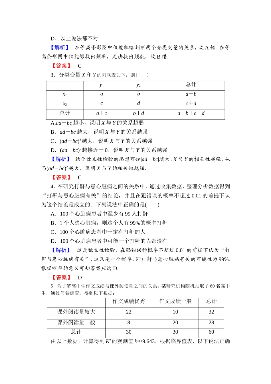 2016-2017学年高中数学人教A版选修1-2学业分层测评2 独立性检验的基本思想及其初步应用 Word版含解析.doc_第2页
