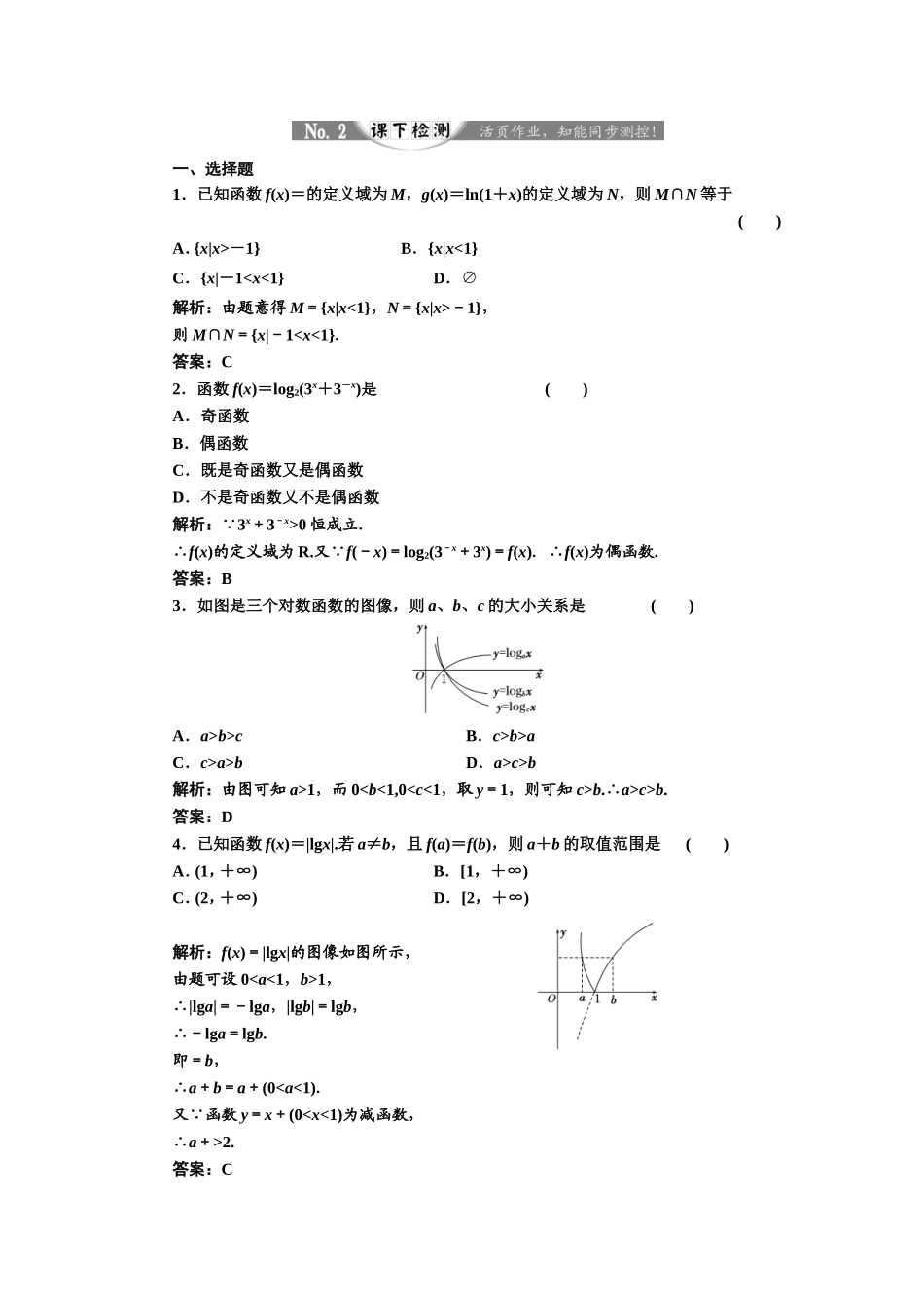 2017-2018学年高中数学人教A版必修1练习：2.2.2 第一课时 对数函数的图像及性质 课下检测 Word版含解析.doc_第1页