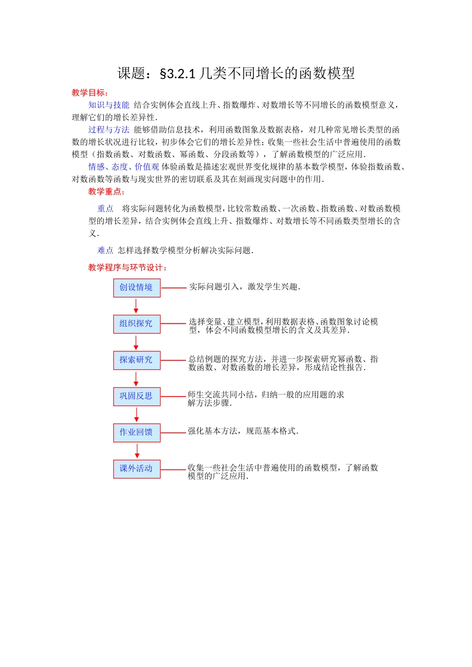 高一数学人教A版必修一精品教案：3.2.1几类不同增长的函数模型 Word版含答案.doc_第1页