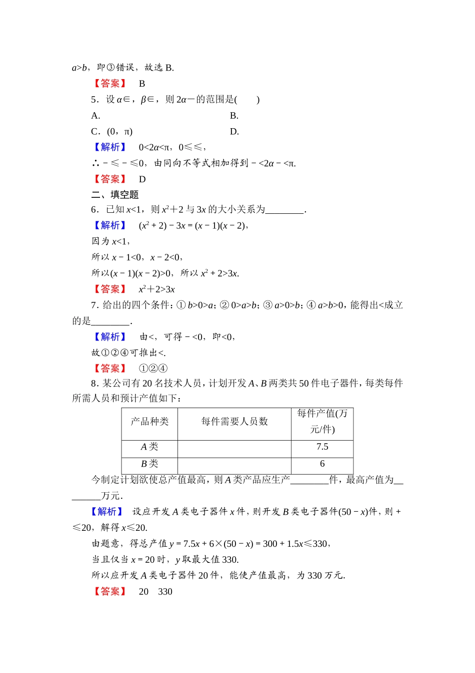 高中数学人教A必修5学业分层测评16 不等关系与不等式 Word版含解析.doc_第2页