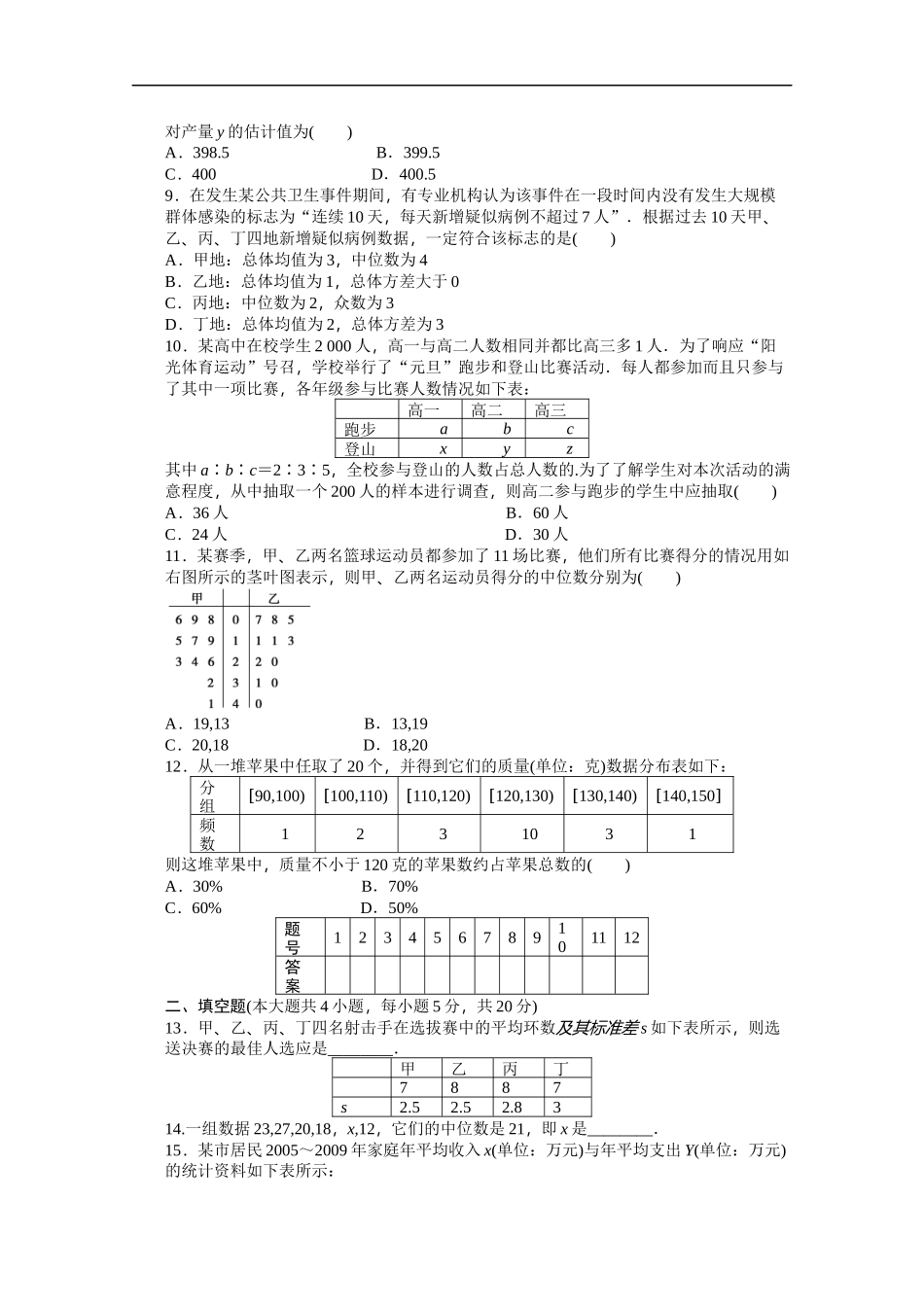 高中数学（人教版A版必修三）配套单元检测：第二章 单元检测 A卷 Word版含答案.docx_第2页