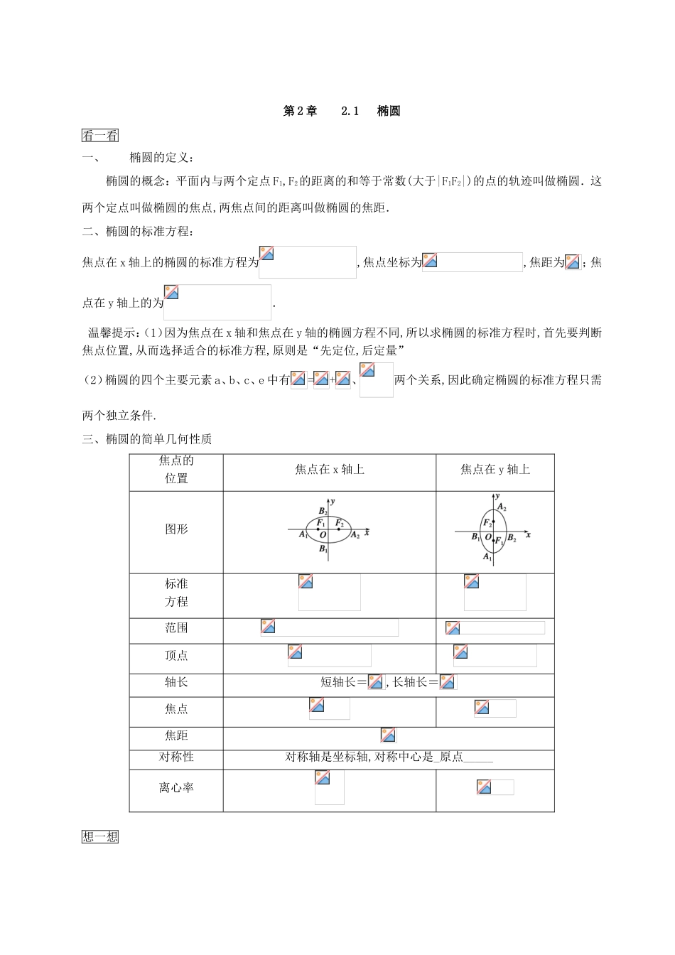 （2017版）-高二文数 选修1-1 第2章 2.1 椭圆 Word版含解析.doc_第1页