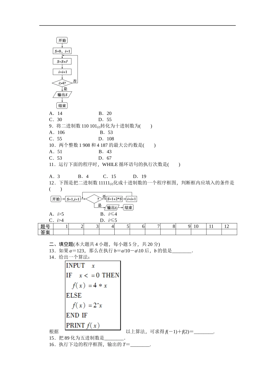 高中数学（人教版A版必修三）配套单元检测：第一章 单元检测A卷 Word版含答案.docx_第2页