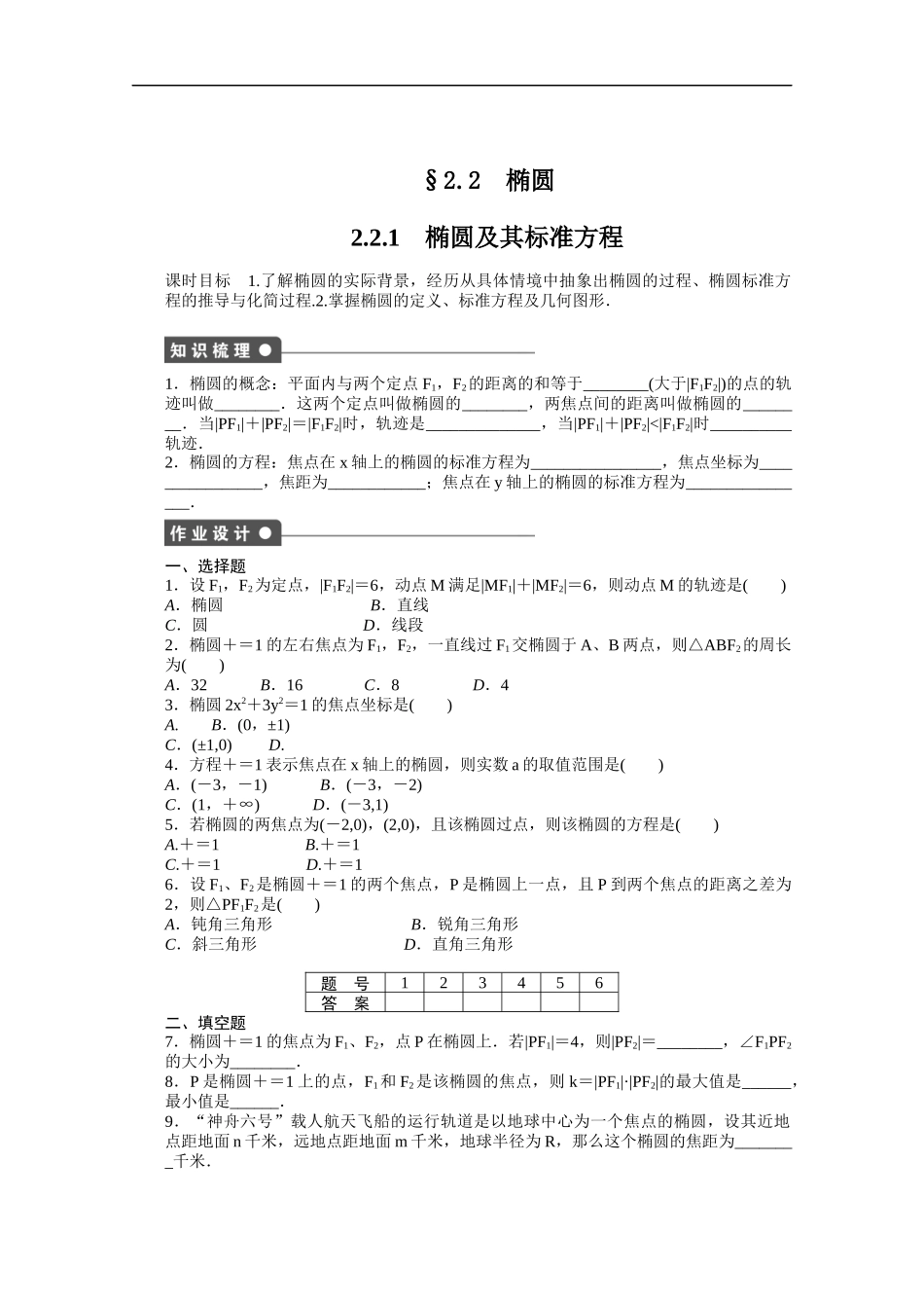 高中数学（人教版A版选修2-1）配套课时作业：第二章　圆锥曲线与方程2.2.1 Word版含答案.docx_第1页