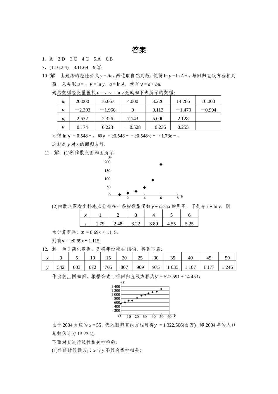 高二数学人教选修1-2同步练习：1.2 回归分析 第二课时 Word版含解析.doc_第3页