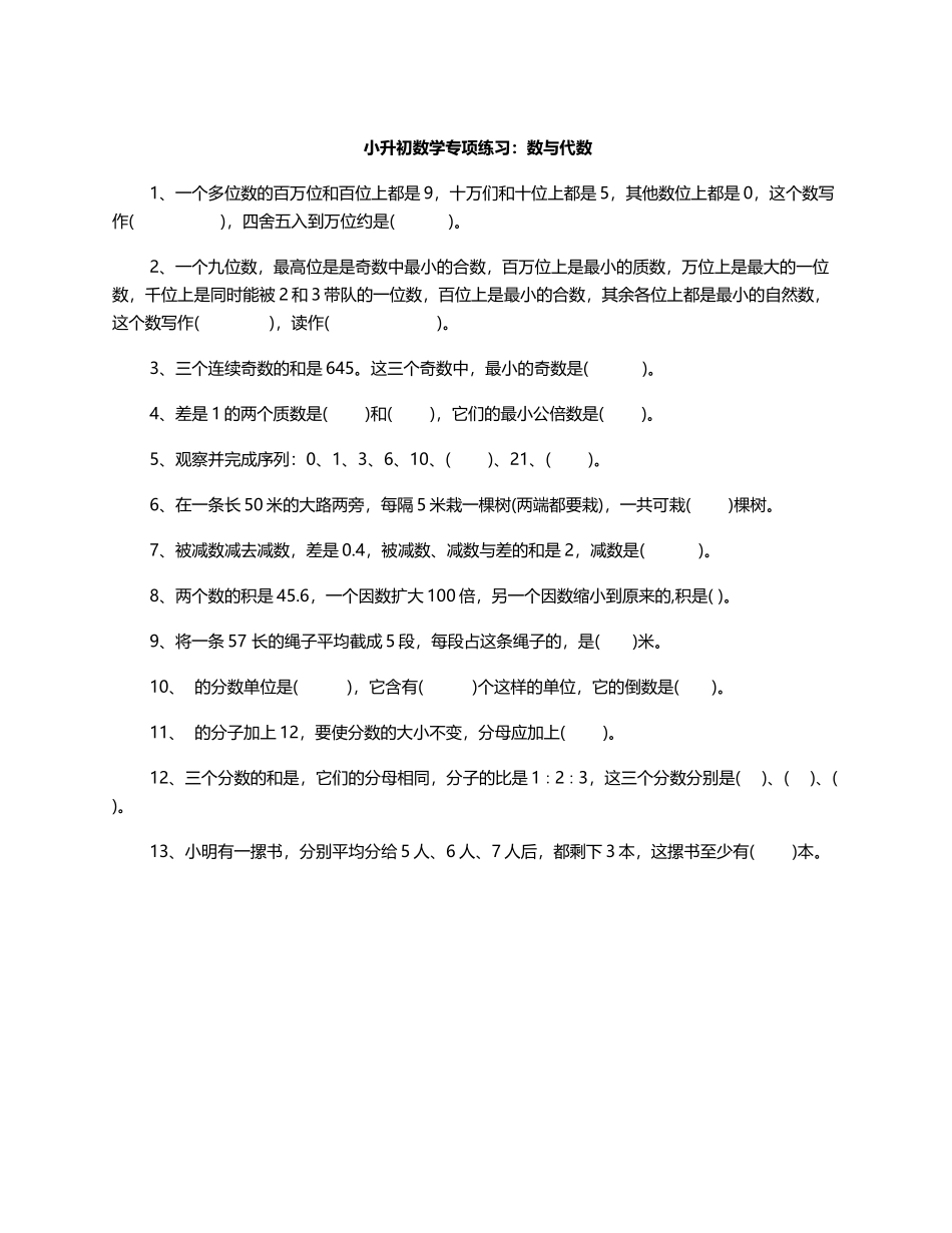 小升初数学专项练习 数与代数(1).doc_第1页