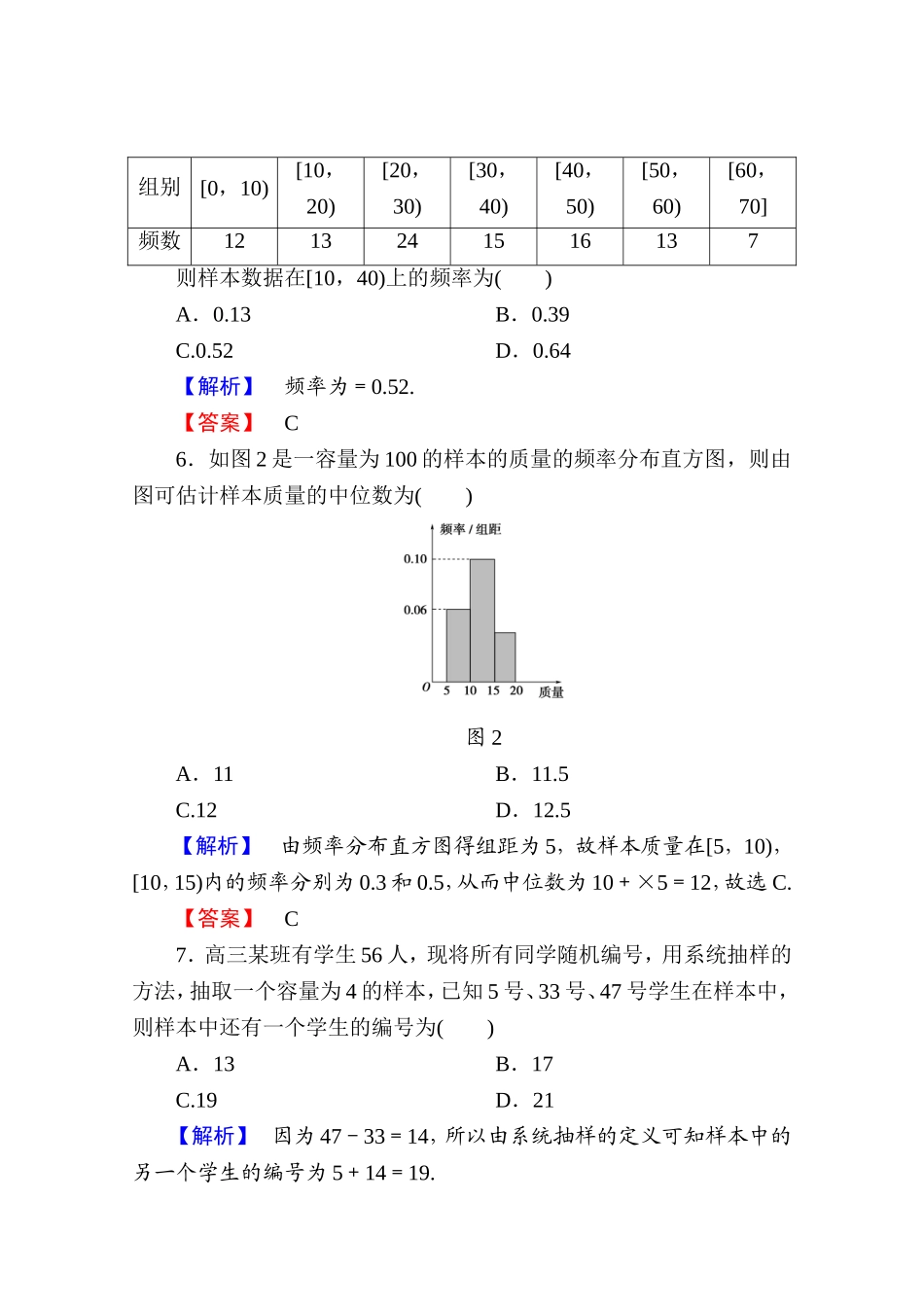 高中数学人教A版必修三 章末综合测评2 Word版含答案.doc_第3页