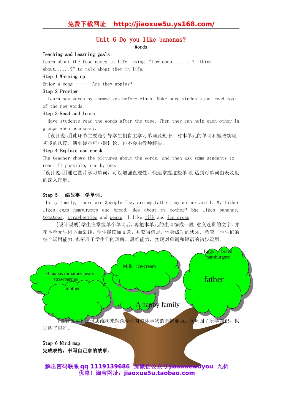 2013年七年级英语上册 Unit 6 Do you like bananas（第1课时）New words教案 （新版）人教新目标版.doc_第1页