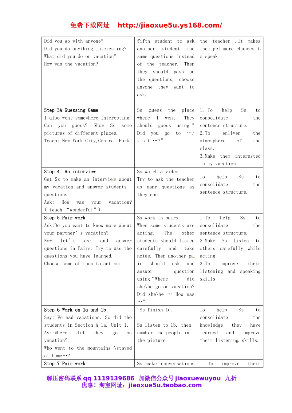浙江省杭州西兴中学八年级英语上册 Unit 1 Where did you go on vacation教案.doc_第3页