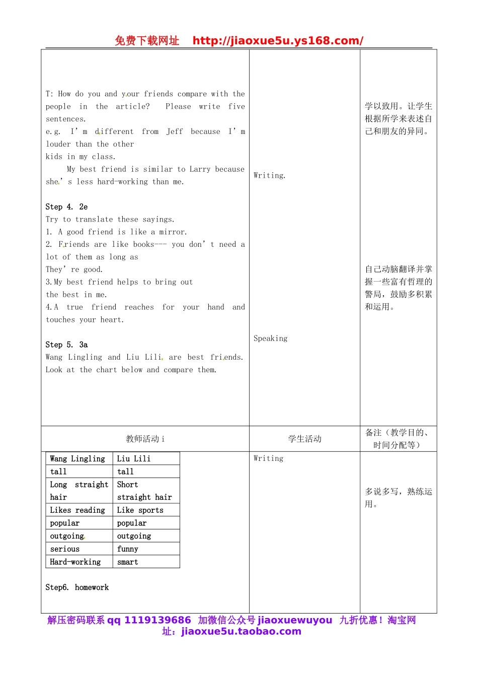 吉林省四平市第十七中学八年级英语上册 Unit 3 I’m more outgoing than my sister（第5课时）教案.doc_第2页