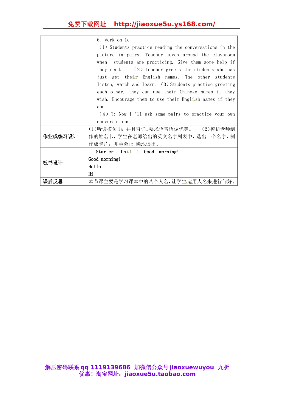 云南省师范大学五华区实验中学七年级英语上册 Starter Unit 1 Good morning Period 1教案 （新版）人教新目标版.doc_第2页