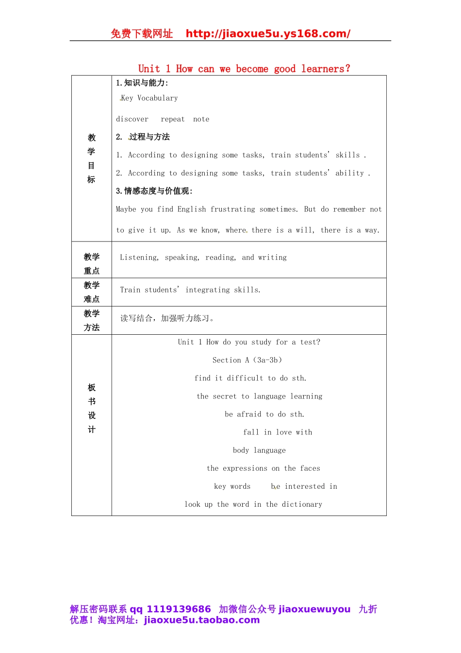 山东省临沂市费城镇初级中学九年级英语全册 Unit 1 How can we become good learners？（第2课时）教案 （新版）人教新目标版.doc_第1页