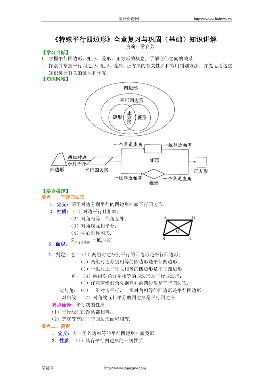 495136《特殊平行四边形》全章复习与巩固（基础）知识讲解.doc_第1页