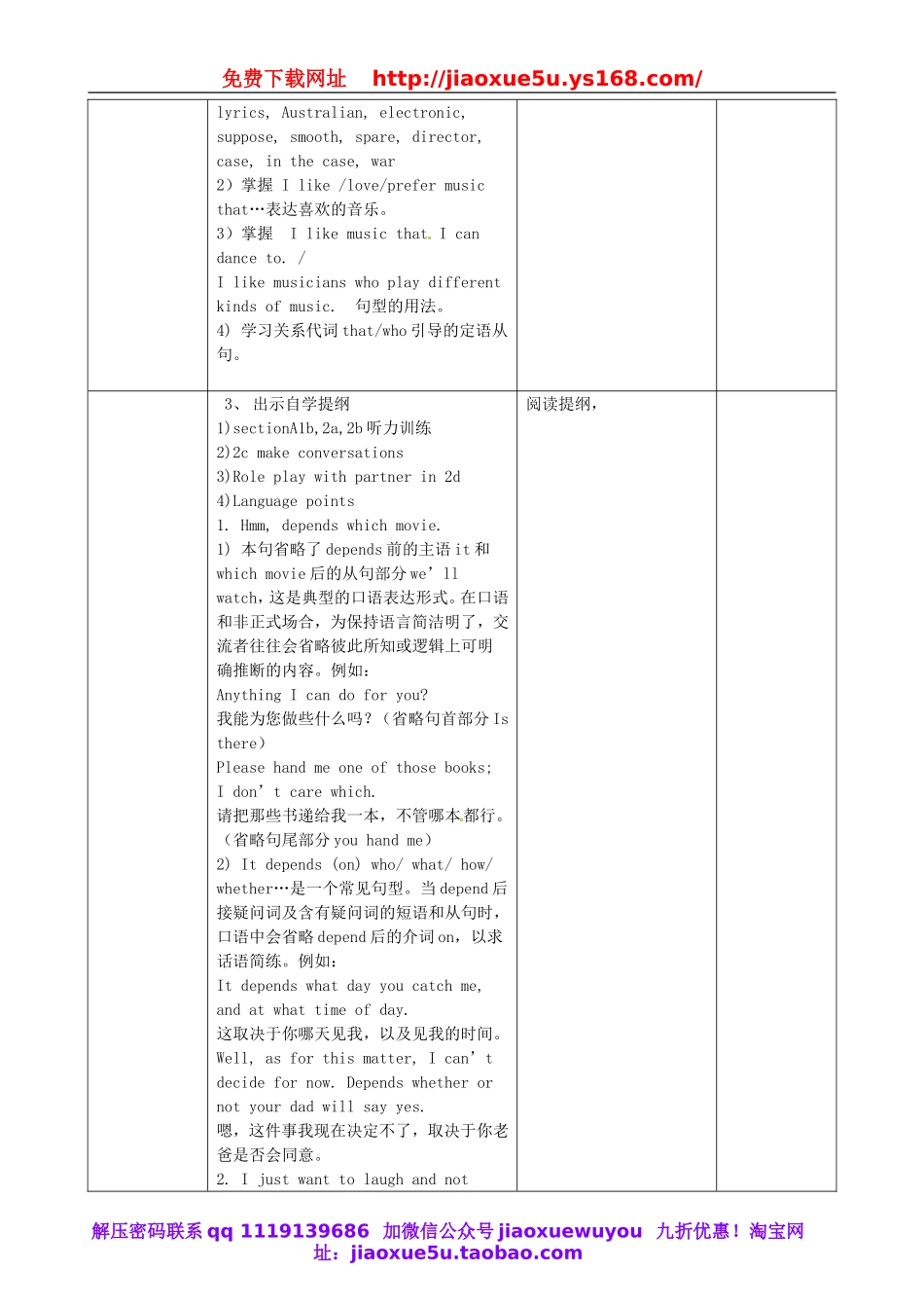 吉林省梅河口市曙光镇中学九年级英语全册 Unit 9 I like music that I can dance to Section A（1a-2d）教案.doc_第2页