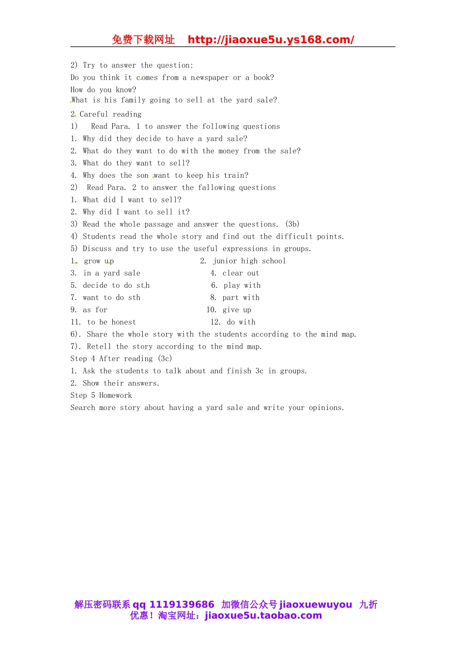 山东省郯城县新村乡中学八年级英语下册 Unit 10 I’ve had this bike for three years Section A（3a-3c）教案1 .doc_第2页