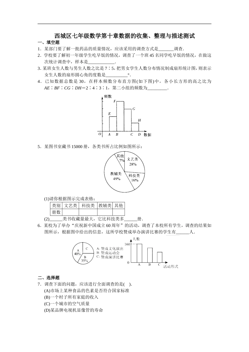 10七年级数学 学习·探究·诊断（人教版下）--第十章 数据的收集、整理与描述测试.doc_第1页