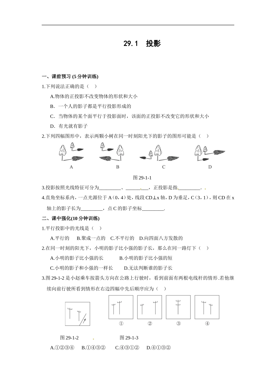 【推荐】29.1 投影-同步练习（2）B.doc_第1页