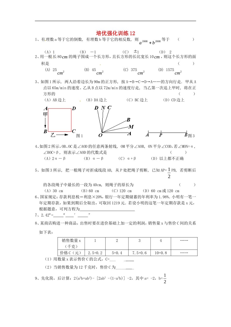 七年级数学上册 培优强化训练12 新人教版.doc_第1页