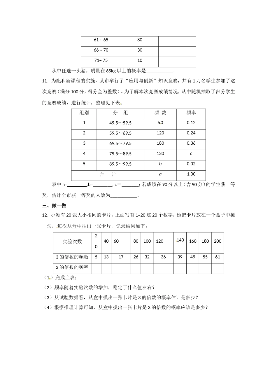 数学：人教版九年级上 25.3 利用频率估计概率同步练习（人教新课标九年级上）.doc_第3页