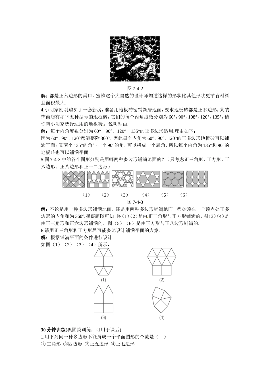 新人教数学 7年级下：同步测控优化训练（7.4课题学习镶嵌）.doc_第2页
