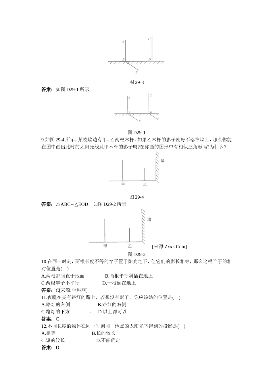 新人教数学 9年级下：练习10 投 影.doc_第2页