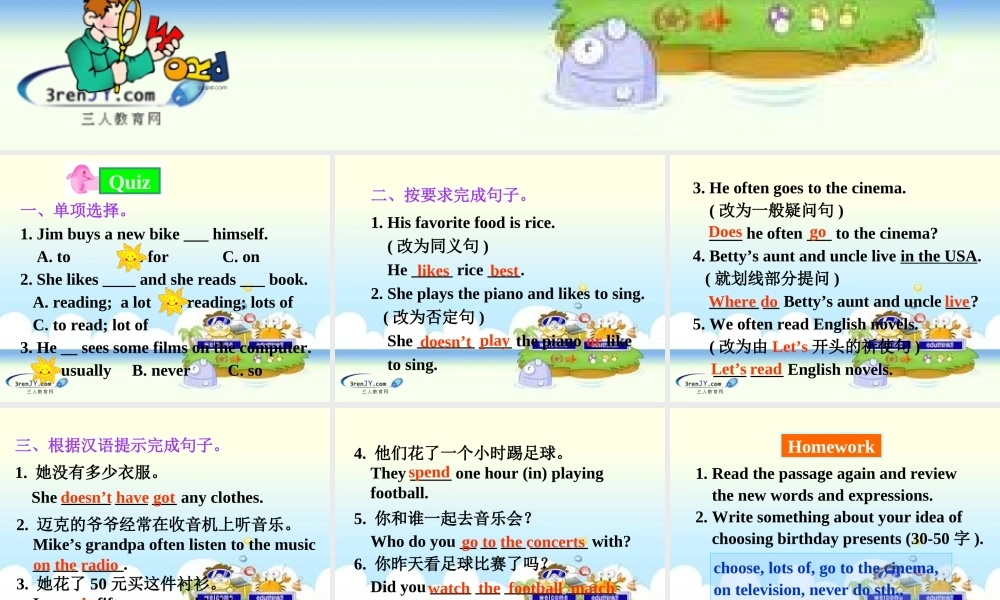 北师大（三起）三年级英语下册《unit 12 Review(2)》教学课件.ppt