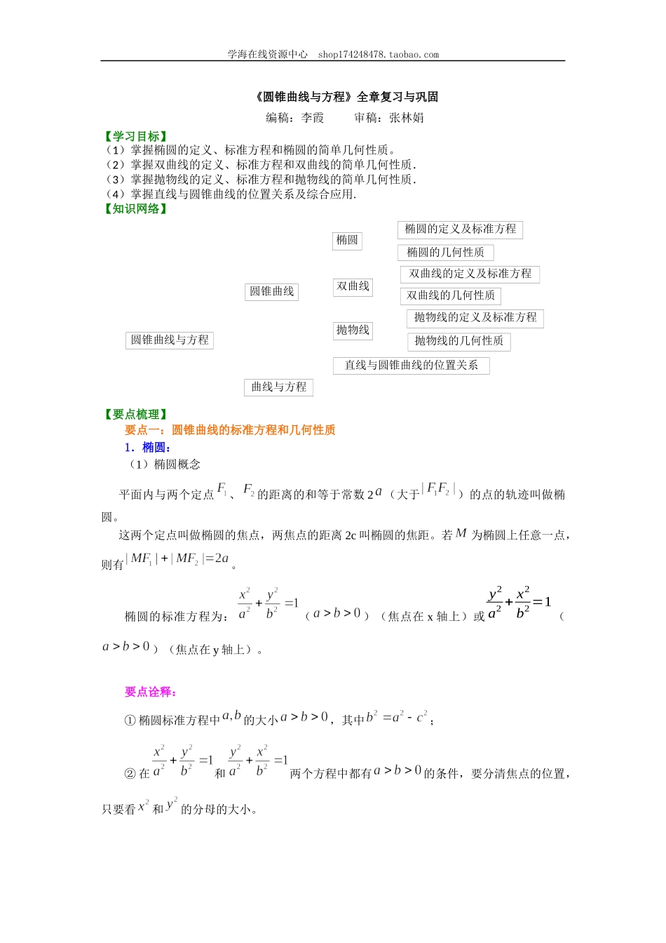 知识讲解_《圆锥曲线与方程》全章复习与巩固（基础）（文）.docx_第1页