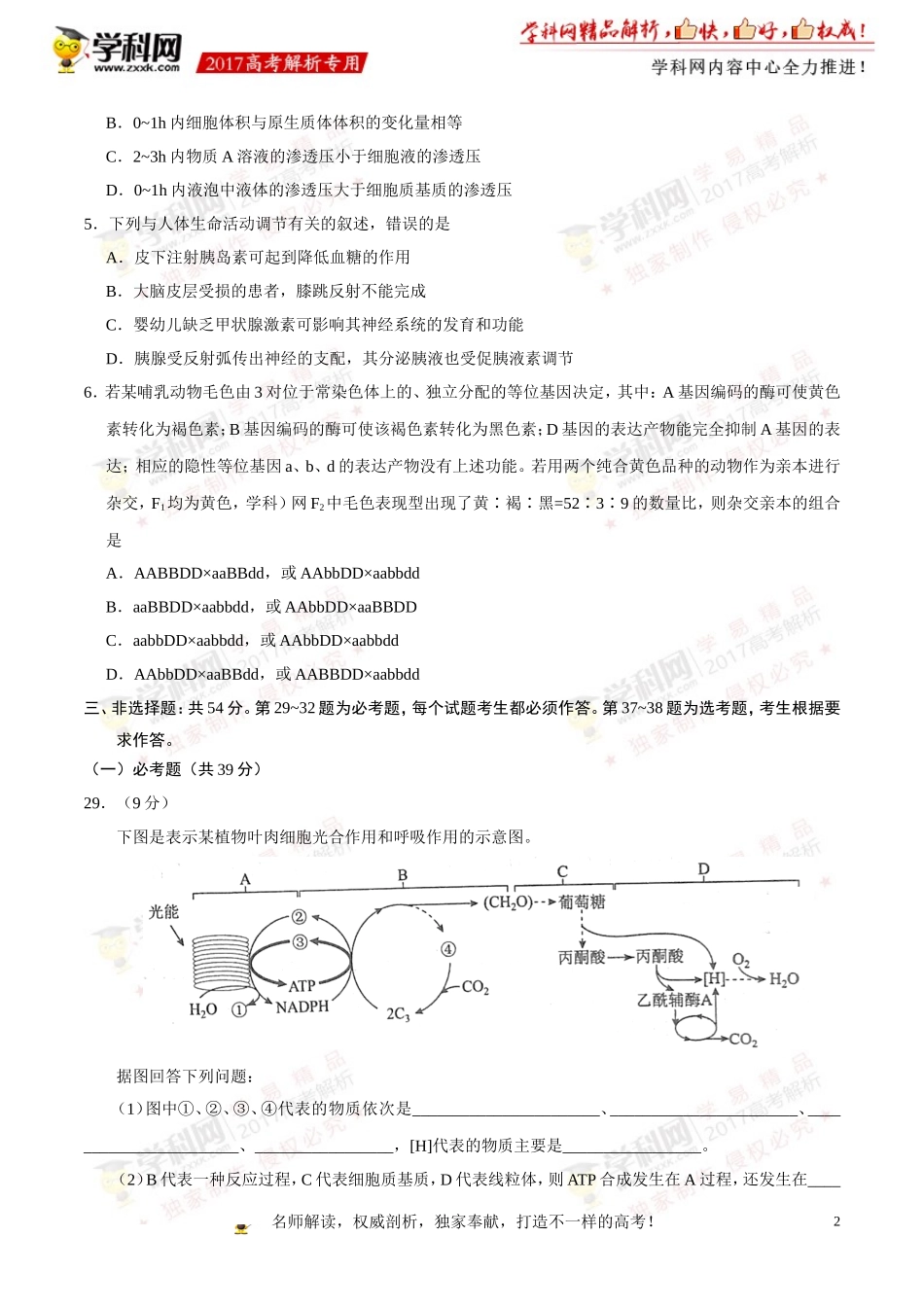 2017年高考新课标Ⅱ卷理综生物试题解析（正式版）（原卷版）.doc_第2页