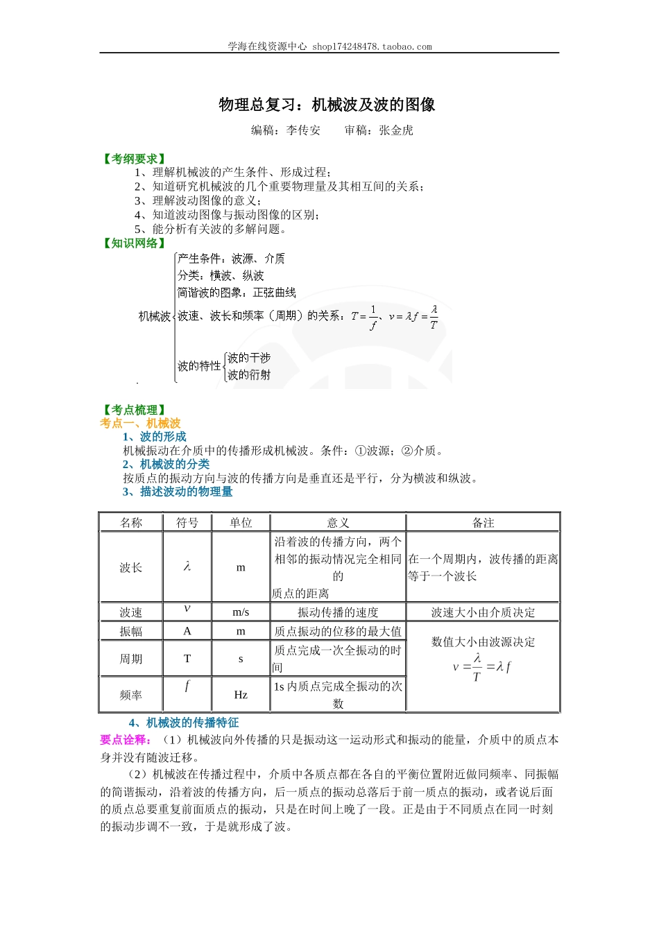 知识讲解 机械波及波的图像（提高）.doc_第1页