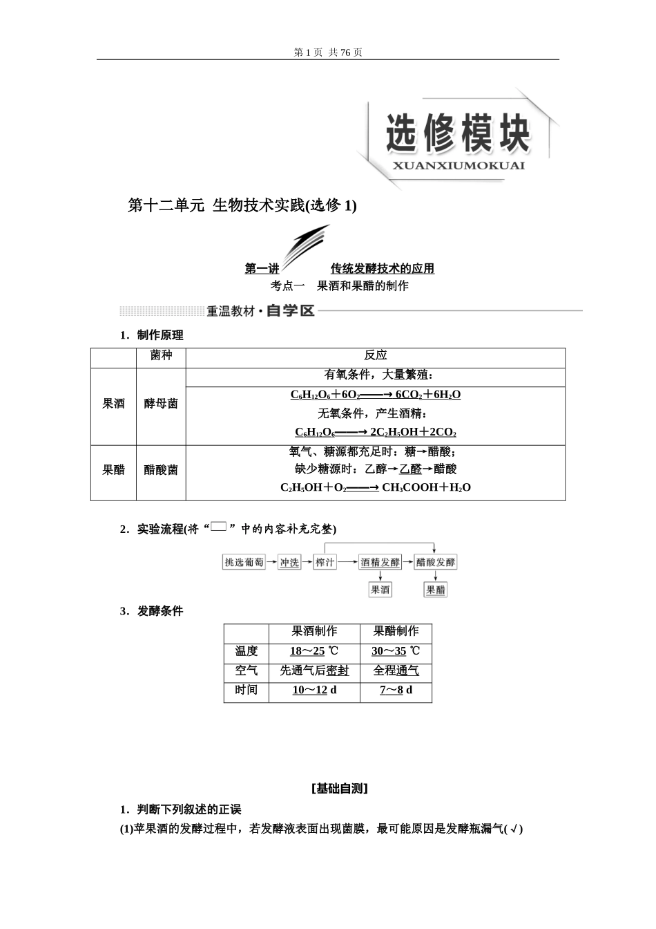 第十二单元生物技术实践(选修1).DOC_第1页