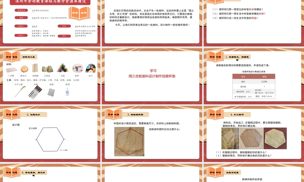 课时6555_创意杯垫 变废为宝——设计制作创意杯垫-光明区+马山头学校+八年级+《创意杯垫 变废为宝——设计制作创意杯垫》+裴俭俭【虚拟宝库网www.xunibaoku.com】.pptx