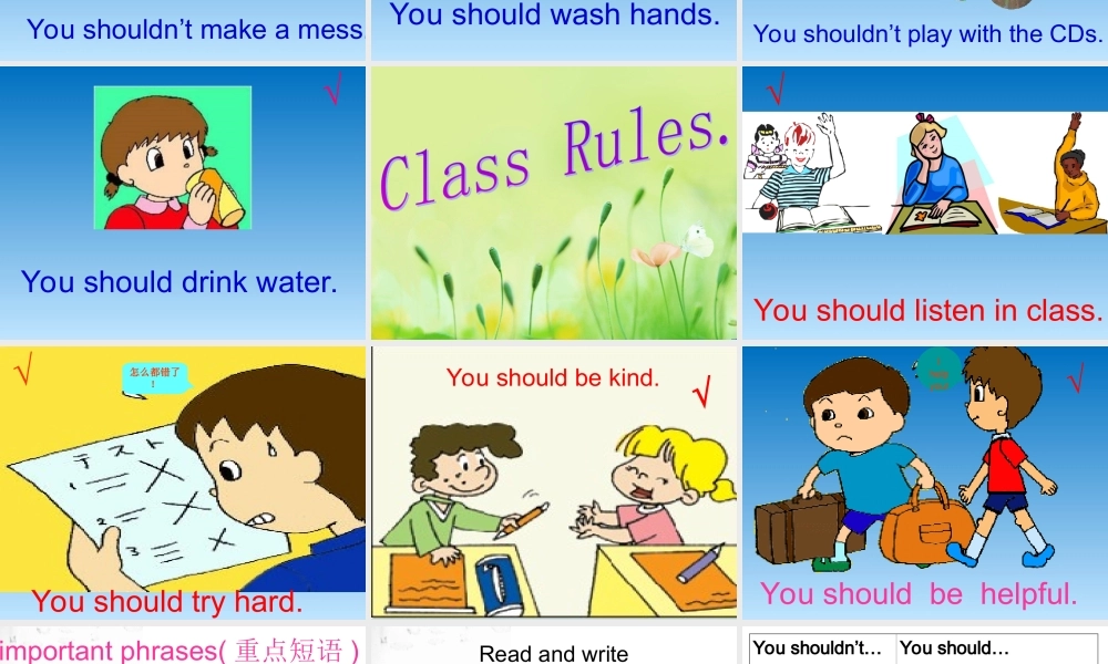 Unit 3 We should obey the rules Lesson 16--You should shouldn't 句型操练.ppt