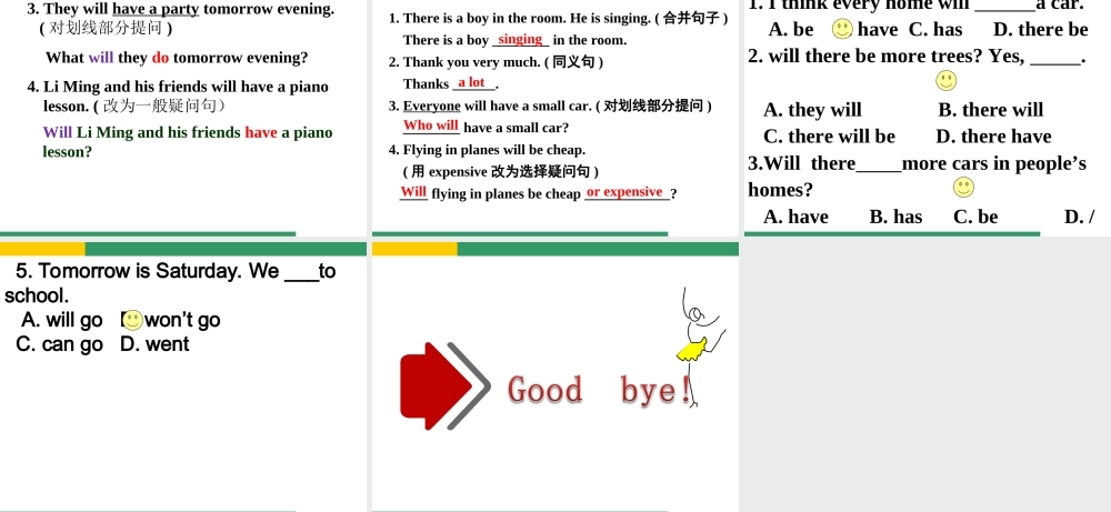 Unit 4 What's wrong with you Lesson 23--will复习与练习.ppt