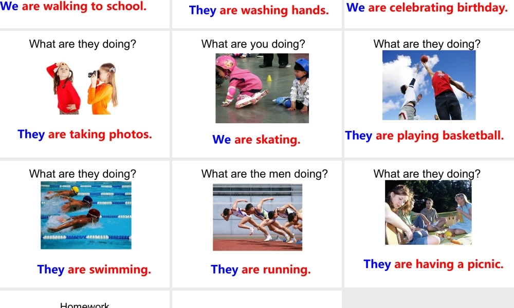 Unit 6 We're watching the games Lesson 34--What are you, they doing句型操练.ppt