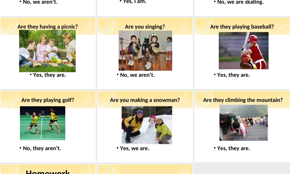 Unit 6 We're watching the games Lesson 35--Are you doing... Are they doing...句型操练.ppt