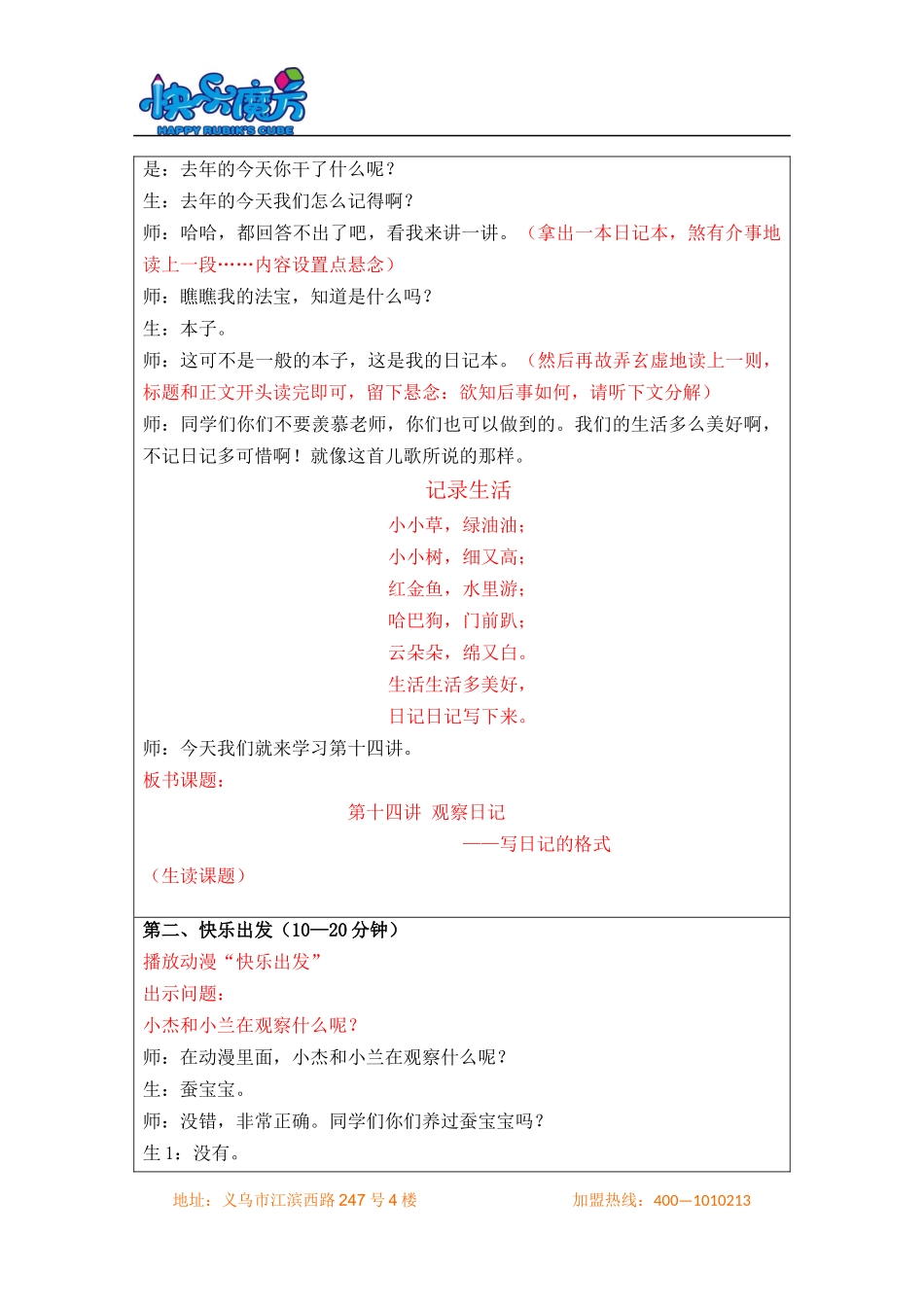 19春快乐魔方作文升级版启蒙篇第14讲：观察日记—写日记的格式（动漫教案）.docx_第2页