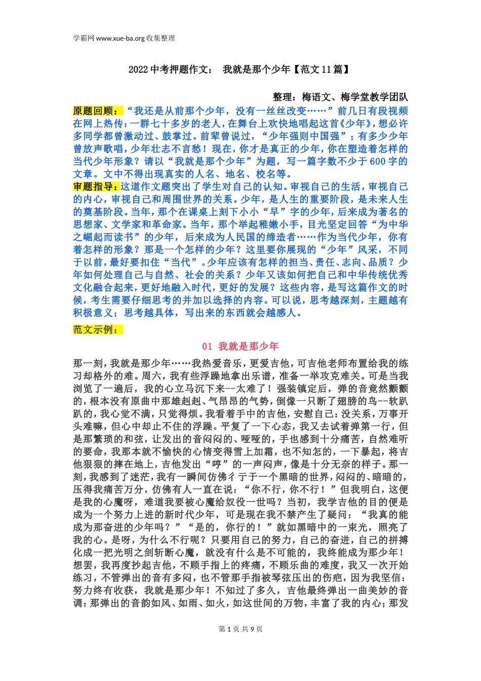 2022中考押题作文： 我就是那个少年【范文11篇】.doc_第1页