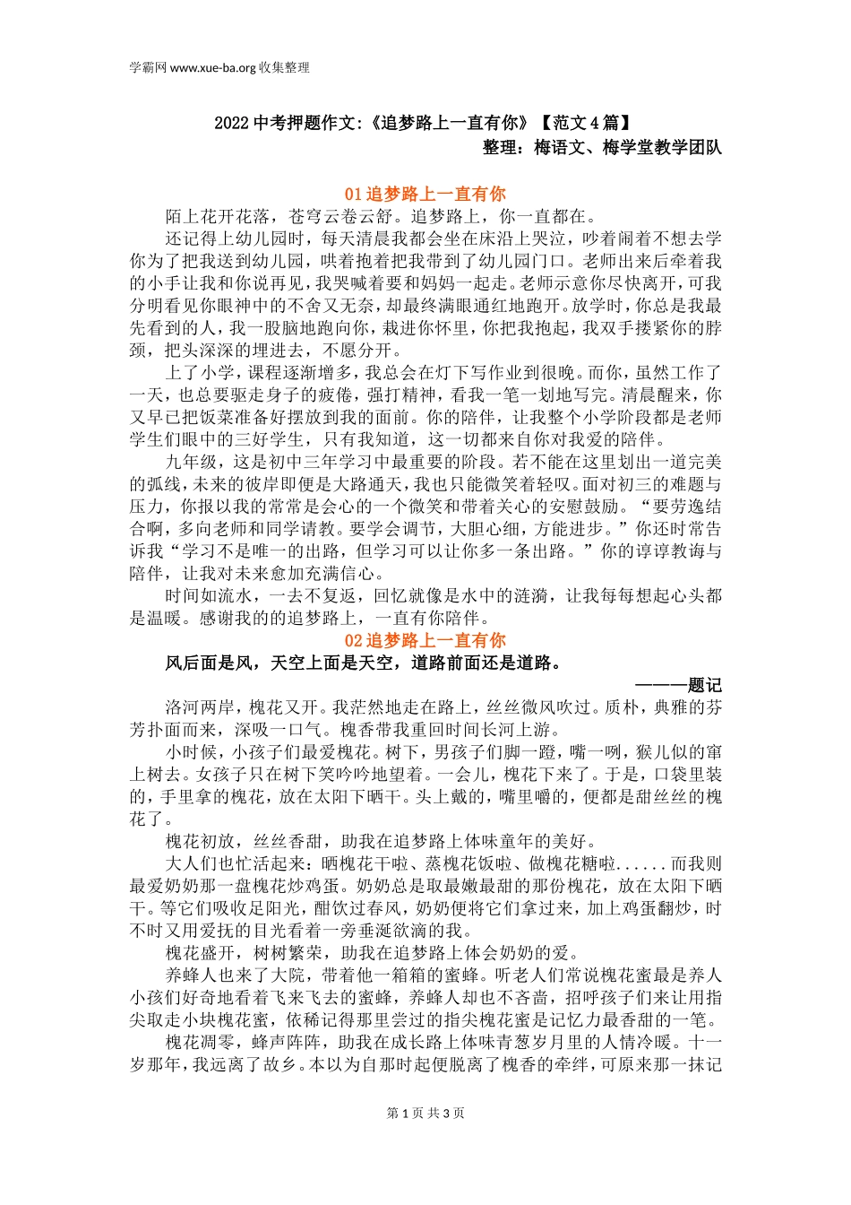 2022中考押题作文《追梦路上一直有你》【范文4篇】.doc_第1页