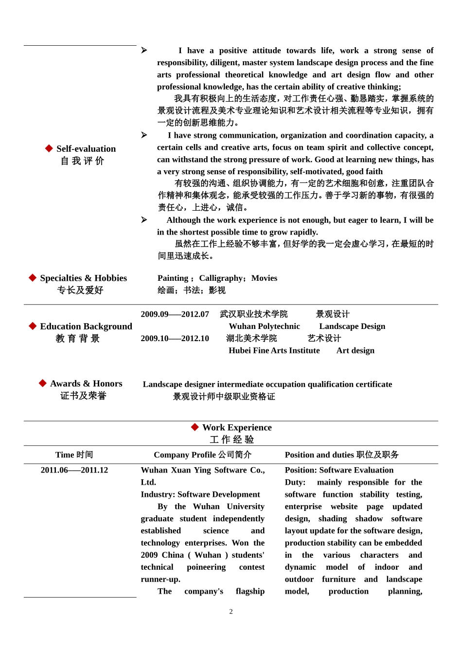 066.双语简历_表格式_ 3页式_无内容_无封面.doc_第2页