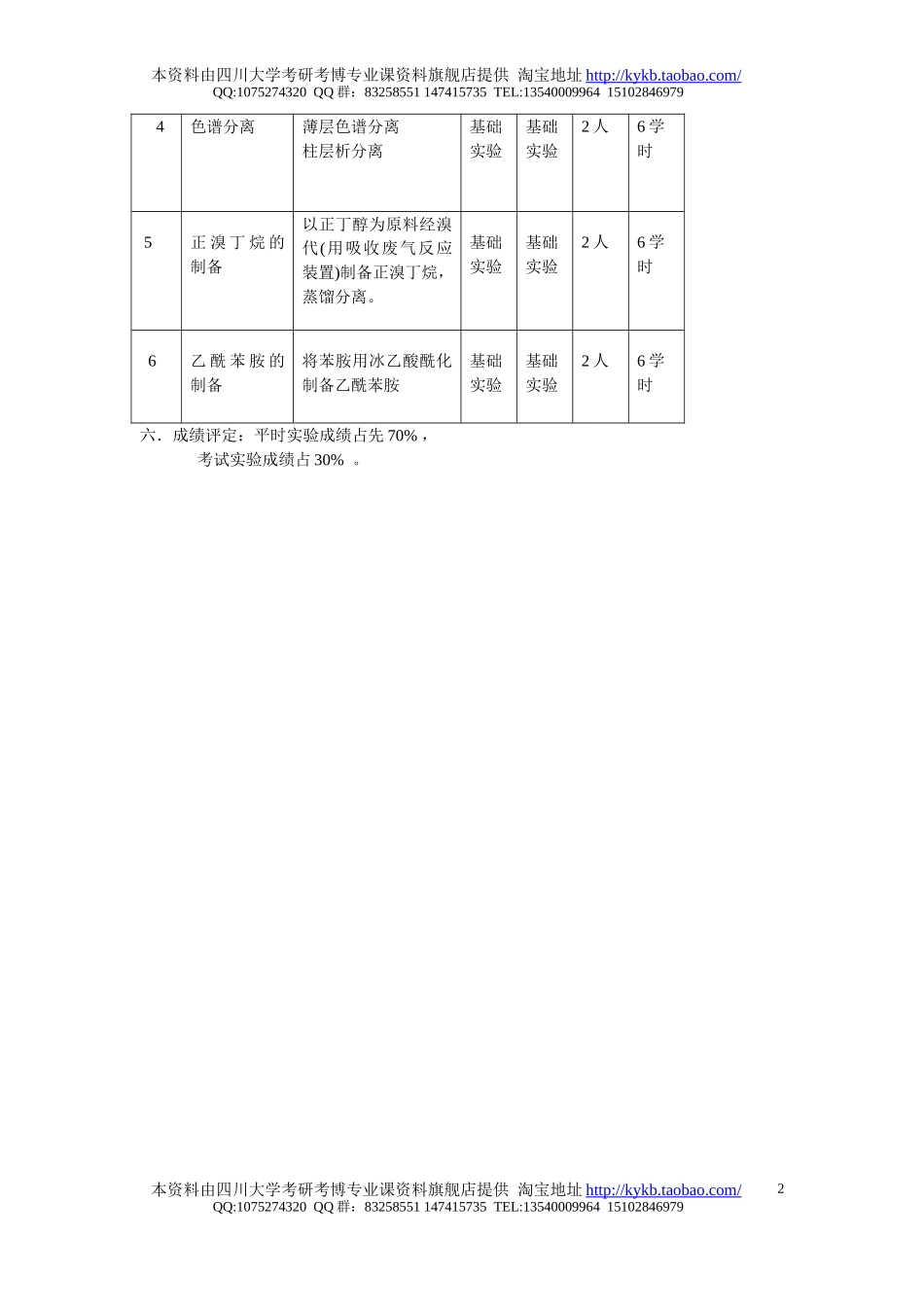 《有机化学实验（IV）》教学大纲（2005）.doc_第2页