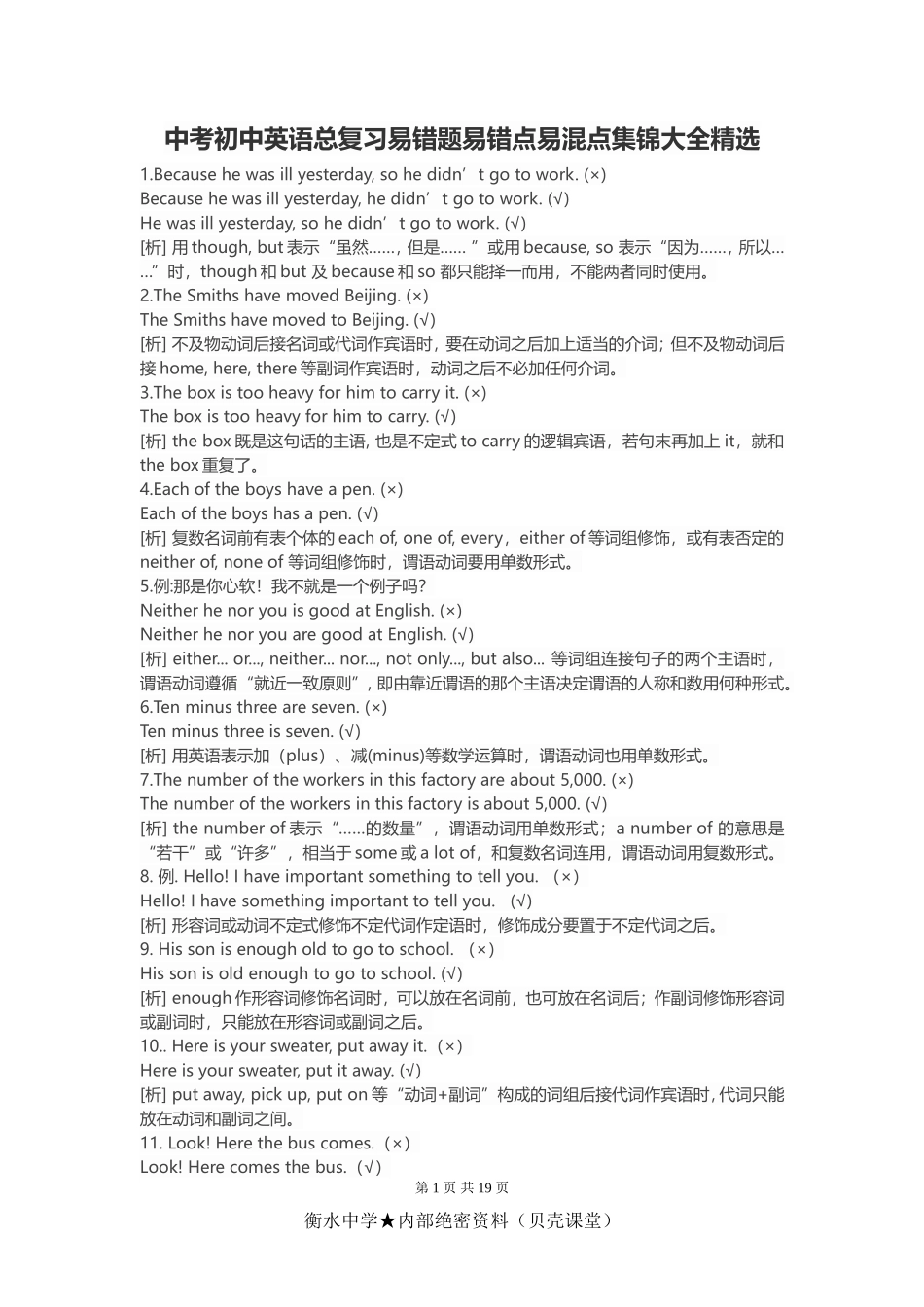 中考初中英语总复习易错题易错点易混点集锦大全精选(1).doc_第1页
